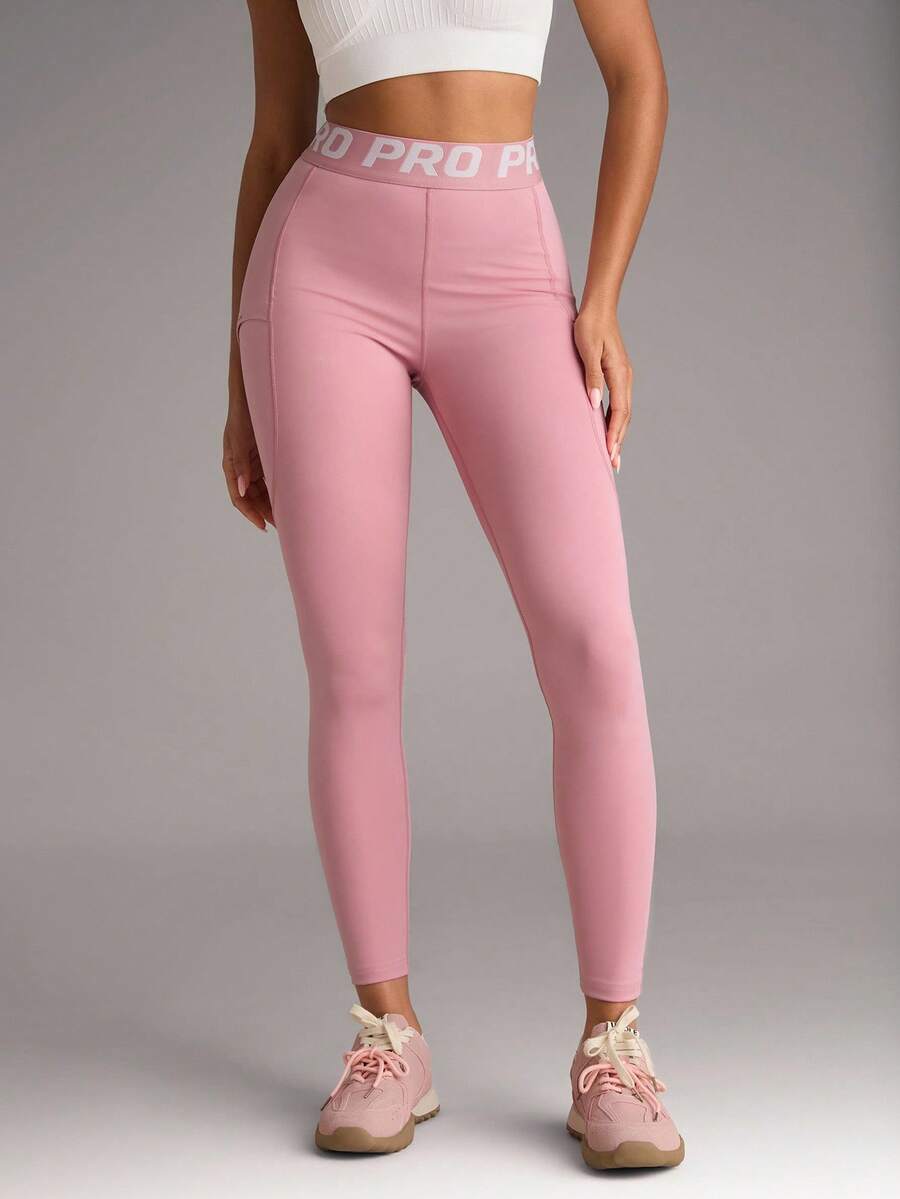 SHEIN BAE Women's Fashion Slim Fit Yoga Pants With Butt Lifting Effect - Pink - View 1