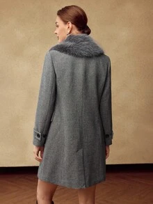 MOTF PREMIUM 女士羊毛仿皮草领大衣，秋冬 - 灰色 - 查看 3