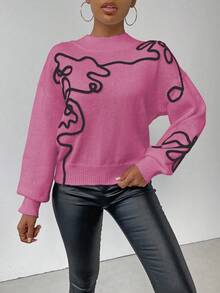 SHEIN LUNE Sweater Rajut Kasual Wanita dengan Motif 3D, Musim Gugur/Dingin - Coral Pink - View 6