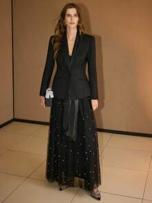 MOTF PREMIUM Asymmetric Collar Patchwork Blazer, Autumn/Winter - Black - View 1