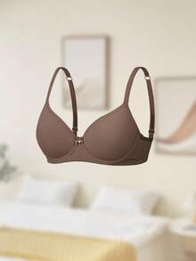 DesireSculpt 1pc Women's Bow Decor Comfortable Underwire Lingerie Bra - Mocha Brown - View 3