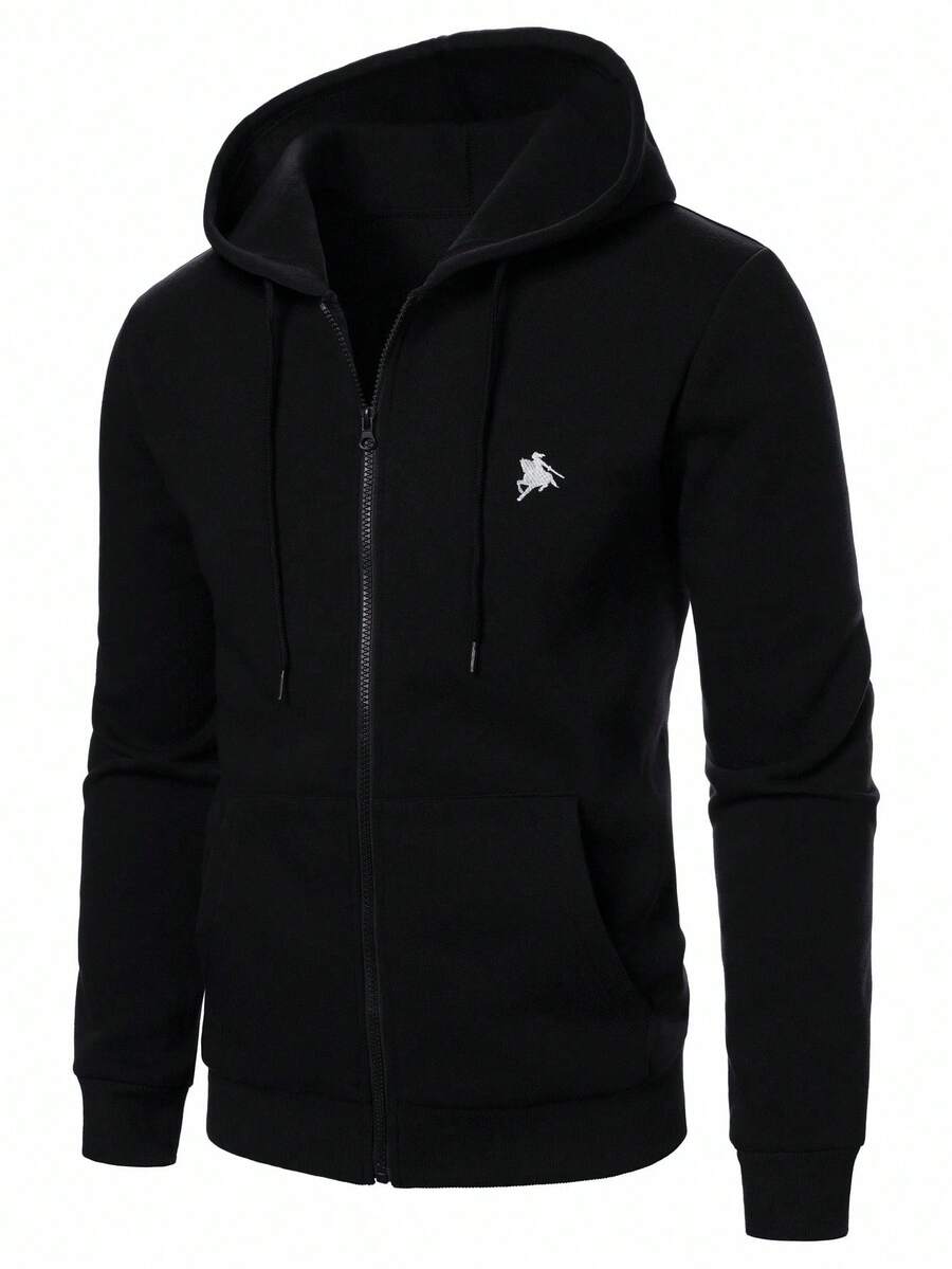 Manfinity Homme Sudadera con capucha casual y de unicolor para hombres, de manga larga, para otoño - Negro - Ver 1