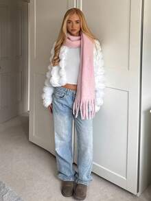 SHEIN EZwear 女式休闲白色仿皮草短款夹克，秋冬 - 白色 - 查看 3