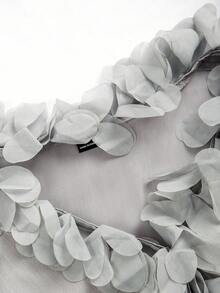 Franclia 大码休闲宽松V领长袖蕾丝花边衬衫，优质梭织面料，银灰色，秋冬 - 灰色 - 查看 3