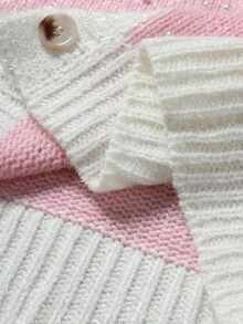 Manfinity Homme Manfinity Streetrush Men's Casual Daily Contrast Color Faux Pearl Decor Pink Button Front Cardigan, Autumn/Winter - Pink - View 4