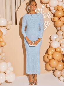 Loomaby Vestido elegante de manga larga, cuello barco, ajustado, de jacquard para maternidad