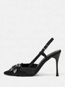 CUCCOO HITCHD 女士尖头细高跟鞋，优雅的花朵水晶装饰，浪漫性感的哥特式风格，适合正式场合、婚礼、派对、万圣节、圣诞节、新年 - 黑色 - 查看 7