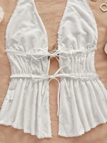 Soleia Áo cánh dệt cổ yếm trang trí kim loại mới, thích hợp cho các lễ hội âm nhạc, tiệc tùng, dạ hội, mùa tựu trường - Màu be - Xem 4