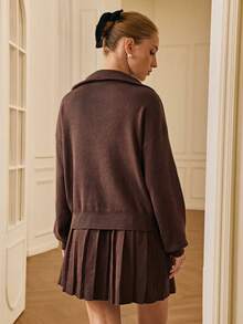 Aveloria Rosie 欧美风休闲淑女活力拉链毛衣和百褶迷你裙两件套 - 摩卡棕 - 查看 2