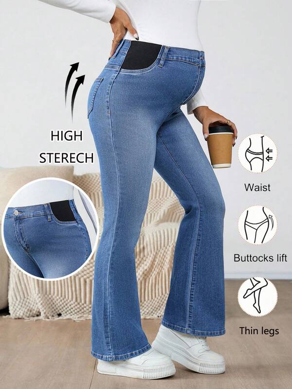 SHEIN Maternity Fall Autumn Winter Halloween Christmas New Year Commuting Vacation 2000s Streetwear Airport Outfit Business Casual Woman Country Vintage Modest Old Money Business Casual Woman Work Clothes Casual Washed Flare Leg Jeans Women Classic Blue Denim Flared Jeans Comfortable Daily Casual Bell Bottom Pants Casual Blue Denim High Waisted Flared Jeans For Women Everyday Comfort And Style