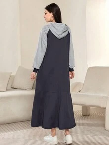 Modelyn 女式休闲拼色花卉蝴蝶印花连帽长款运动衫，秋冬 - 彩色 - 查看 2