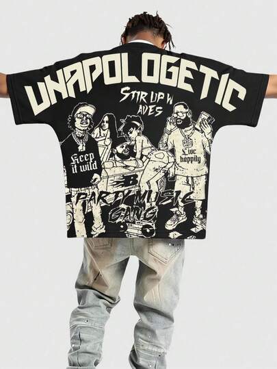 Street Life تي شيرت كاجوال للرجال بأكمام قصيرة مطبوع عليه شخصيات كرتونية وحروف، صيفي