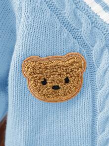 SHEIN Playful Pals Baby Boy Fashion Cute Cartoon Bear & Letter Patched Cardigan Winter Christmas Fall