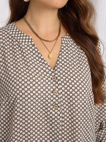 Áo cánh cổ khoét họa tiết in toàn thân cho nữ cỡ lớn thường ngày/công sở - Nhiều màu - Xem 6