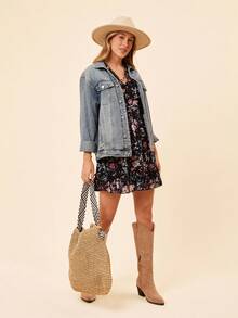 Coeurva Floral Print Flounce Sleeve Ruffle Hem Dress Women Holiday Dressfloral Print Dressfloral Dress - Black - View 2