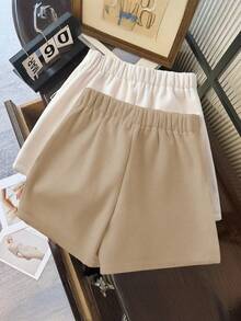 SHEIN Franclia Quần Culottes thiết kế nút màu trơn thanh lịch dành cho nữ - Màu nâu  Mocha - Xem 2