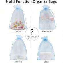 50 件欧根纱礼品袋、珠宝袋、带抽绳的小网袋，适用于包装、珠宝、小礼物、婚礼情人节 - 藍色 - 查看 3