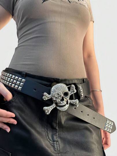 Goth Cinturón casual con hebilla de calavera de estilo punk unisex