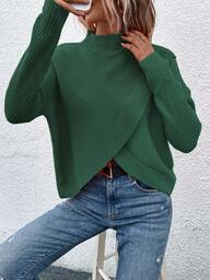 EMERY ROSE Women's Solid Color Stand Collar Drop Shoulder Long Sleeve Casual Pullover Sweater, Autumn/Winter