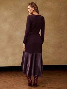 MOTF PREMIUM VESTIDO MAXI DE CORTE SESGO DE SATÉN CON CONTRASTE OTOÑO/INVIERNO - Morado - Ver 4