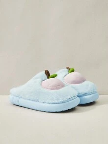 Cuccoo 秋冬款可爱苹果毛绒家居拖鞋 - 藍色 - 查看 3