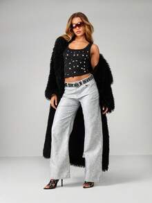 MISSGUIDED Celana Jeans Lebar Model Washed dengan Pinggang Tinggi, Gaya Vintage, Potongan Palazzo, Bawahan Modis untuk Musim Gugur dan Musim Dingin - Grey - View 3