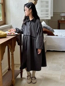 DAZY Tween Girls Collared Long Sleeve Dress - Grey - View 3