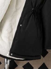 Sparklyn Áo khoác dài vừa phải có mũ trùm đầu, thắt eo, lót nhiệt, đệm cho bé gái tuổi teen, dáng rộng, thoải mái khi mặc hàng ngày, đi làm, đi chơi và chụp ảnh - màu đen - Xem 6