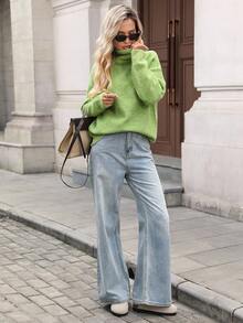 SHEIN LUNE Women's Casual Loose Green Long Sleeve Sweater Turtleneck Sweater Women Green Sweater Green Turtleneck Top Women Green Turtleneck Long Sleeve Turtleneck Sweater Sweater For Women  Fall Clothes For Women Autumn Fall Winter Clothes Christmas Fall Clothes Women's Winter Sweater Going Out Tops For Women Women's Winter Sweater Autumn Clothes Chic Blouses For Women  Women's Winter Sweater