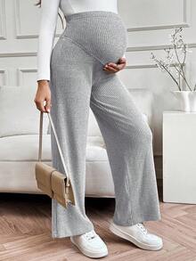 SHEIN 直筒、阔腿、休闲、优雅、孕妇、舒适孕妇裤 - 灰色 - 查看 7