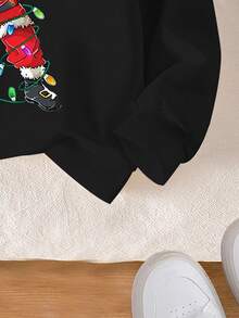 Jungen Lässig & modischer Weihnachtsmann Beleuchtungsmuster Sweatshirt, bequemer Langarm Rundhals Pullover geeignet für Kleinkinder und kleine Jungen, Weihnachtsparty, Familien-Matching, Herbst/Winter/Frühling - Schwarz - Übersicht 5