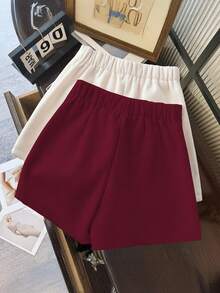 SHEIN Franclia High-End Elegant Button Design Culottes For Women - Burgundy - View 2