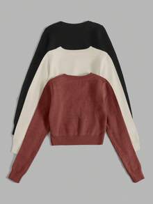 EMERY ROSE paquete de 3 suéteres casuales de cuello redondo de unicolor - Multicolor - Ver 2