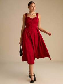 Enchnt Elegantes Partykleid mit einfarbigem Taillenmieder - Bordeaux - Übersicht 6