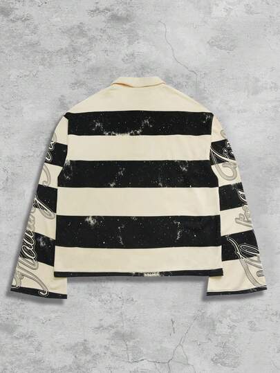 Street Life Men's Street Graphic Print Striped Polo Collar Long Sleeve T-Shirt, Autumn/Winter