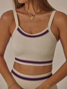 Aralina Leisurewear Contrast Tipping Detail Cropped Top And Legging Active Gym Workout Two Pieces Women Set - Apricot - View 3
