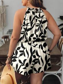 EMERY ROSE Plus Size Holiday Leaf Silhouette Print Jumpsuit Suitable For Going Out