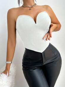 BamGleam 女士时尚纯色修身 V 领吊带背心上衣，女士休闲不对称，索环孔眼，系带露肩修身纯色女式上衣，春夏，新年派对/夜总会 - 白色 - 查看 6