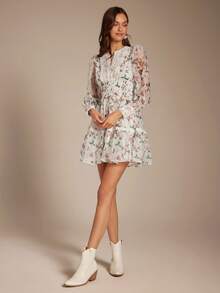 Enchnt Women's White Floral Elegant Mini Dress,Autumn Fall/Winter Lace Patchwork Long Puff Sleeve Sweet Date Tea Party Graduation Season Bohemian Clothing - White - View 7