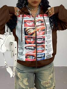 Rovax Oversized Loose Fit Hooded Drop Shoulder Long Sleeve Cardigan - Brown - View 1