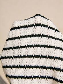 Poéselle 女式秋季条纹金属单排扣休闲针织背心 - 白色 - 查看 8