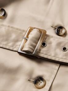 SHEIN MOD Christmas Plus Size Elegant Commuter Solid Color Double-Breasted Satin Trench Coat,Fall Clothes For Women