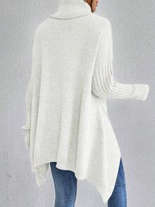 EMERY ROSE High Neck Front Short Back Long Casual Long Sleeve Pullover Sweater - Beige - View 2