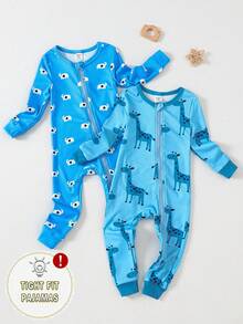 2pcs Toddler Boys' Casual Long Sleeve Jumpsuit Set, Comfortable Homewear - Baby Blue - View 3