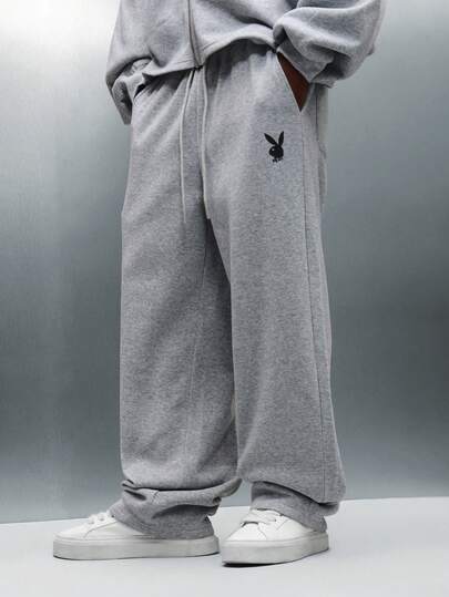 PLAYBOY X SUMWON Logo Sweatpants Relaxed Fit Lounge Pants Cozy Winter Loungewear Fleece Lined Soft Casual Home Comfort Daily Wear Basic Bottoms Streetwear