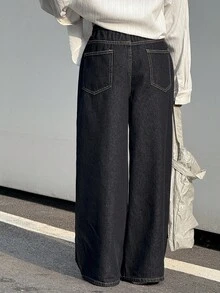 DAZY Tween Girl Wide Leg Denim Jeans, Fall - Blue - View 3