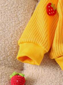 SHEIN 2pcs Baby Girl Autumn/Winter Knitted Sweater With Red Strawberry Pattern + Denim Pants Set - Yellow - View 5