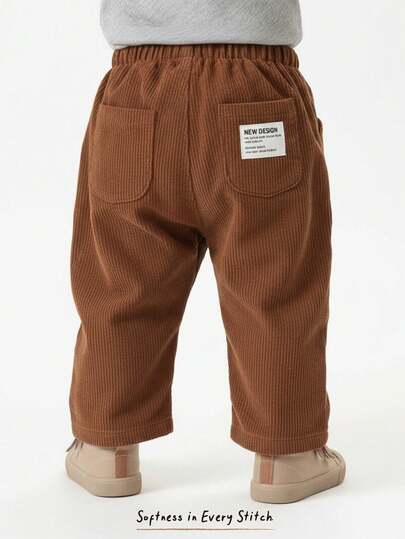 Cozy Pixies Baby Boy Corduroy Casual Comfortable Pants, Cute Pattern Minimalist Style All-Match, Suitable For Indoor, Outdoor Skiing, Daily Wear, Sports, Play, Party, Photography, Christmas, Autumn/Winter Fall Baby Trousers Fall Pants Elastic Waist Pants Corduroy Pants Toddler Boys Brown Trousers Toddler Trousers Corduroy Trousers