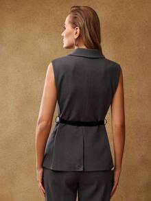 MOTF PREMIUM LAPEL COLLAR WAISTCOAT WITH BELT - Grey - View 4