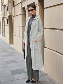 EURMUSE Maxi Cardigan With Belt Outwear Jacket Fall Winter - Beige - View 8